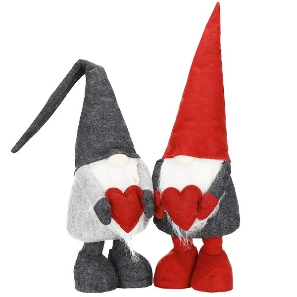 Para skrzatów krasnale świąteczne na teleskopowych nóżkach 2 szt. gnom szary, czerwony