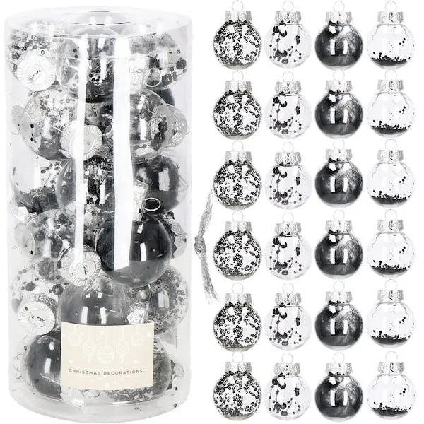 Bombki choinkowe 24 szt. 5 cm przezroczyste z wypełnieniem czarne