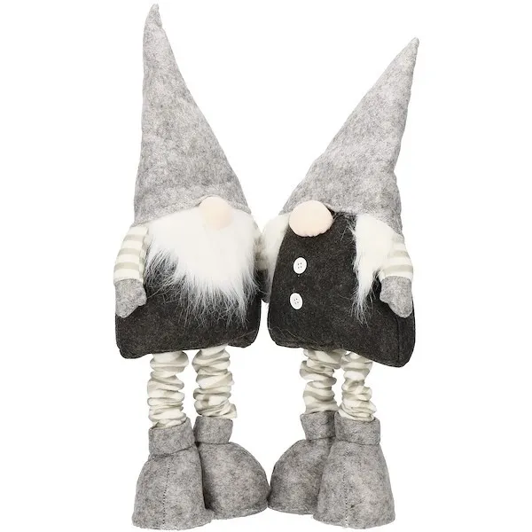 Para skrzatów 45-73cm krasnal świąteczny na teleskopowych nóżkach 2 szt. gnom szary