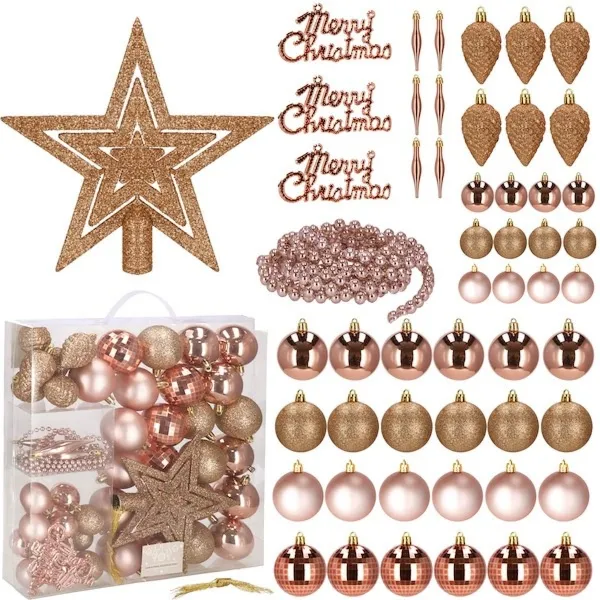 Bombki choinkowe 51 szt. ozdoby świąteczne zestaw rose gold