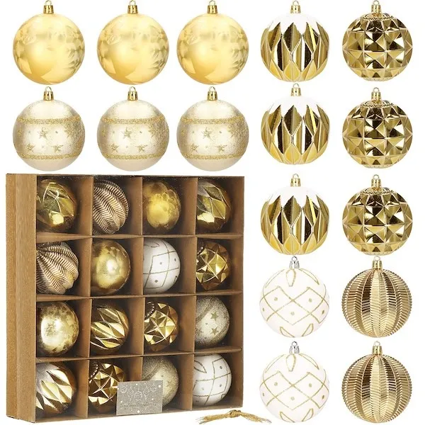 Bombki choinkowe 16 szt. złoto-białe zestaw choinkowy