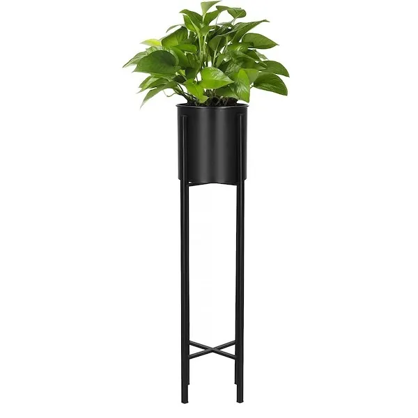 Stojak na kwiaty 74 cm metalowy czarny kwietnik z doniczką