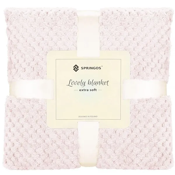 Narzuta na łóżko, koc 150x200 cm pled blady róż dwustronny, tłoczony na kanapę