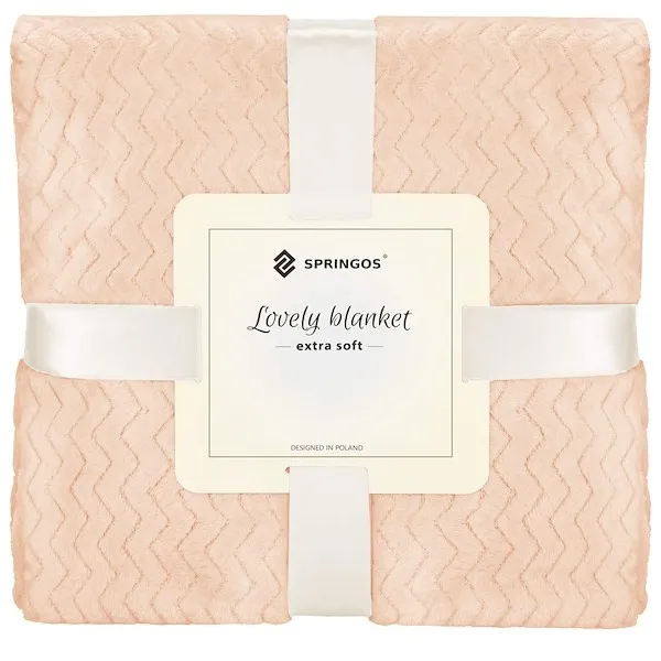 Koc narzuta na łóżko koc 70x160 cm pled brzoskwiniowy jodełka na kanapę