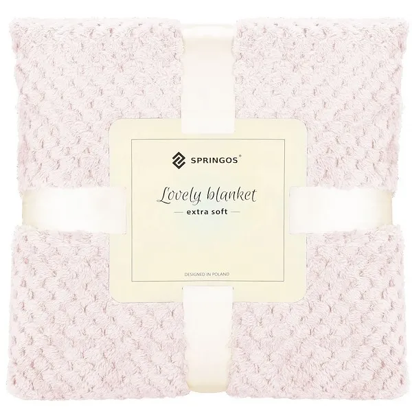 Narzuta na łóżko koc 200x220 cm pled różowy dwustronny, tłoczony na kanapę