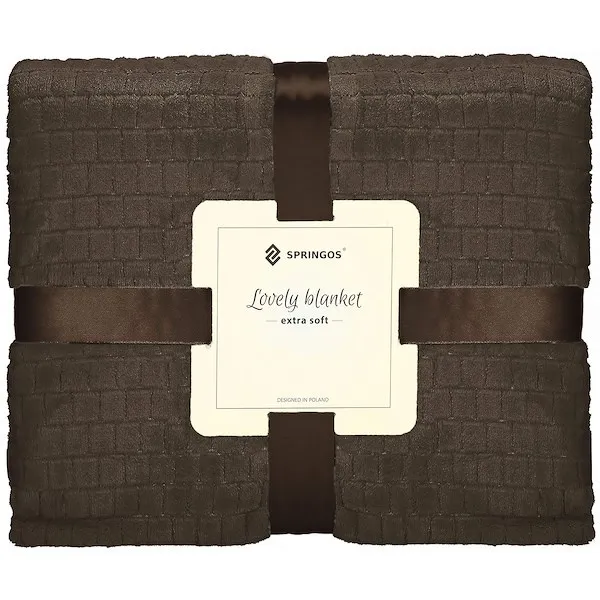 Narzuta na łóżko, koc 170x210 cm ciemnobrązowy, dwustronny, tłoczony pled na kanapę