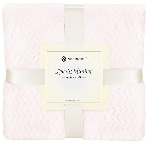 Narzuta na łóżko, koc 130x180 cm pled pudrowy róż, dwustronny, tłoczony na kanapę zygzak