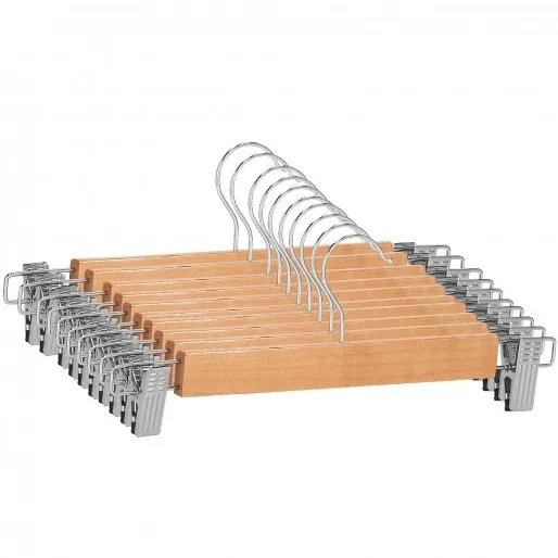 Wieszaki na ubrania 10 szt. klamrowe do spódnic, spodni naturalne drewno