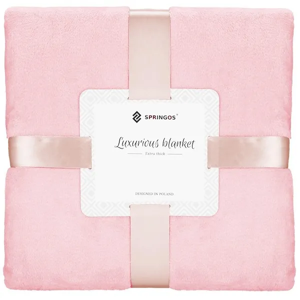 Narzuta na łóżko, koc 200x220 cm różowy gładki pled