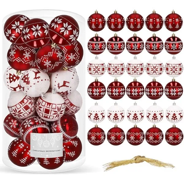 Bombki choinkowe 30 szt. ozdoby świąteczne zestaw 5cm biało-czerwone