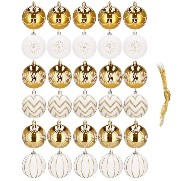 Bombki choinkowe 30 szt. ozdoby świąteczne zestaw 7cm biało-złote