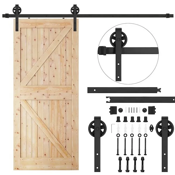 System do drzwi przesuwnych 183 cm barn door, prowadnica z ozdobnymi okuciami do 100 kg czarny