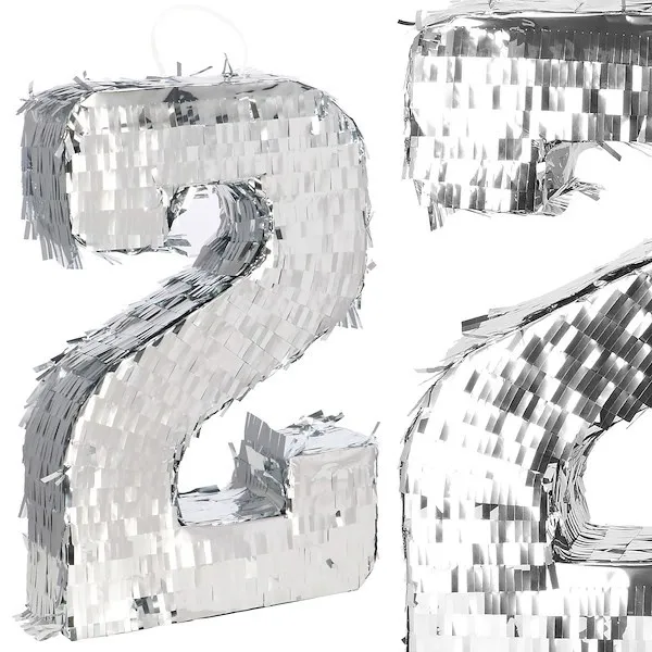 Piniata urodzinowa srebrna cyfra 2 dla dzieci