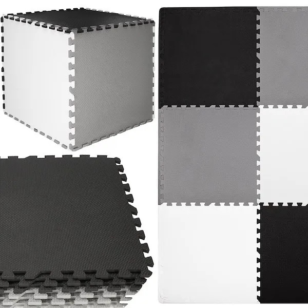 Mata piankowa kwadraty 179x179 cm szare, czarne, białe puzzle pianka EVA