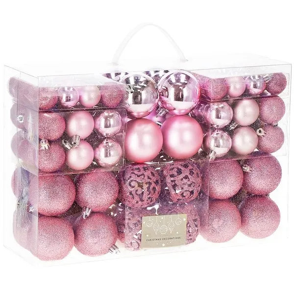Bombki choinkowe 100 szt. ozdoby świąteczne zestaw 6/4/3 cm różowe