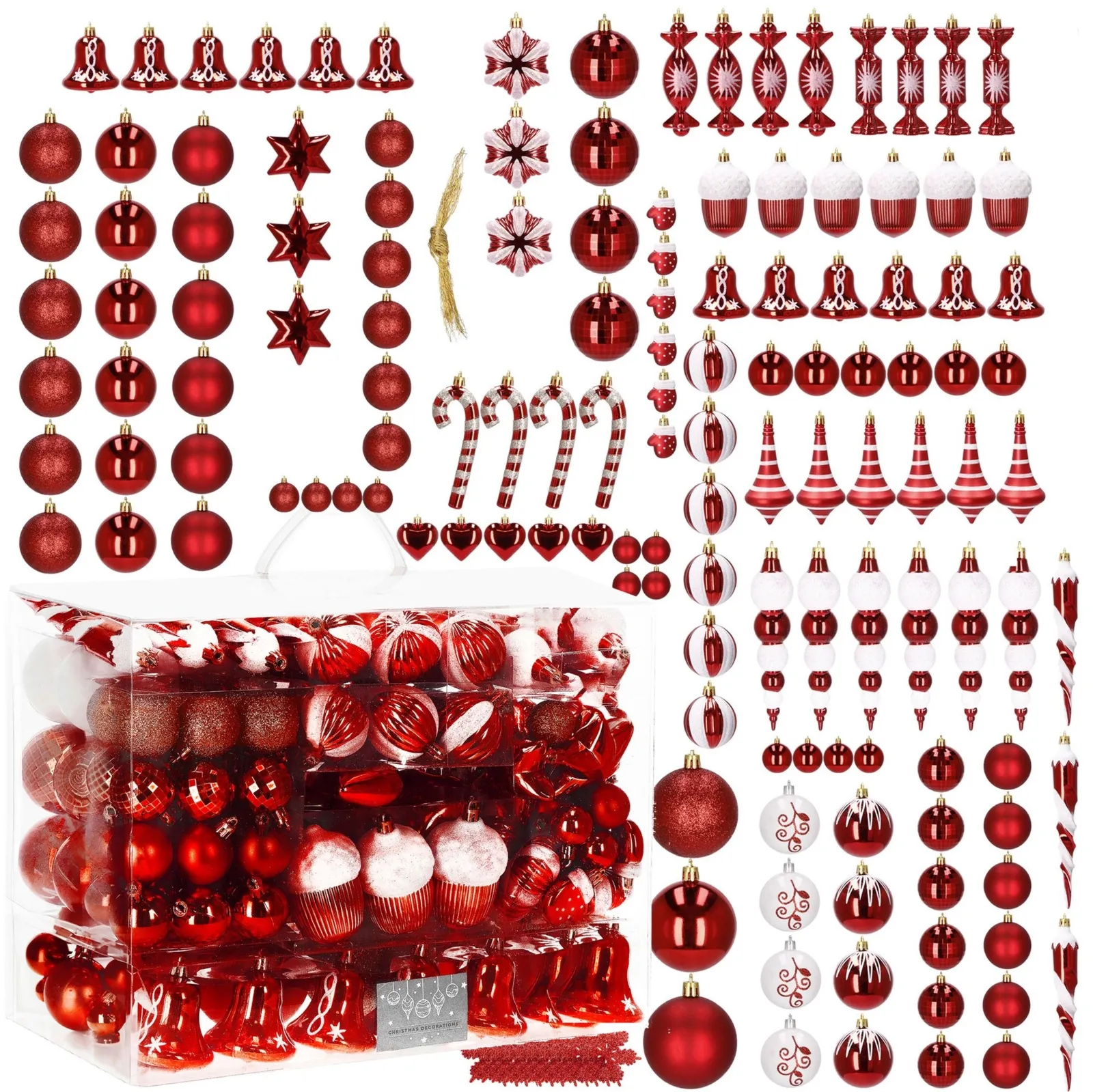 Bombki choinkowe 149 szt. ozdoby świąteczne czerwone