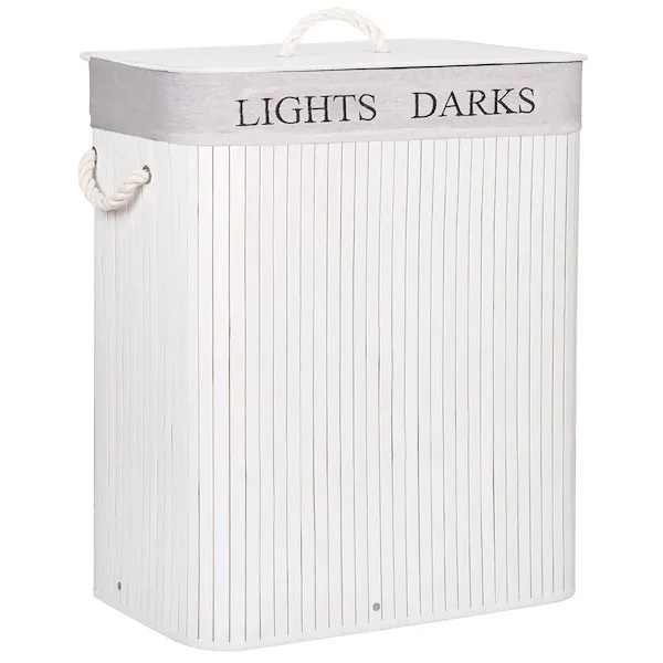 Bambusowy kosz na pranie 100 l z pokrywą organizer biały