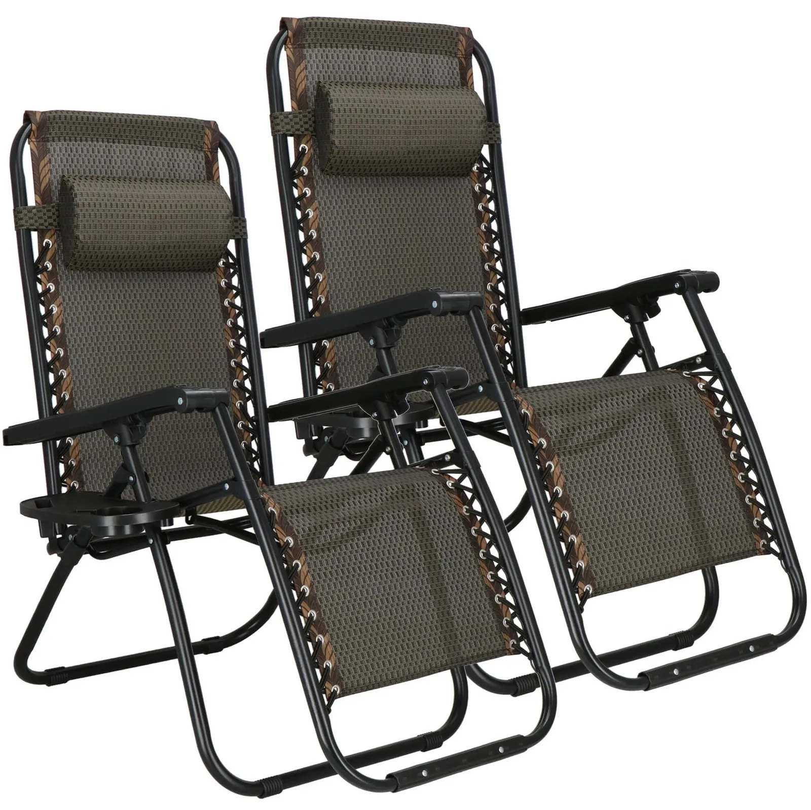 Leżak ogrodowy grawitacyjny brązowy zero gravity zestaw 2 szt.