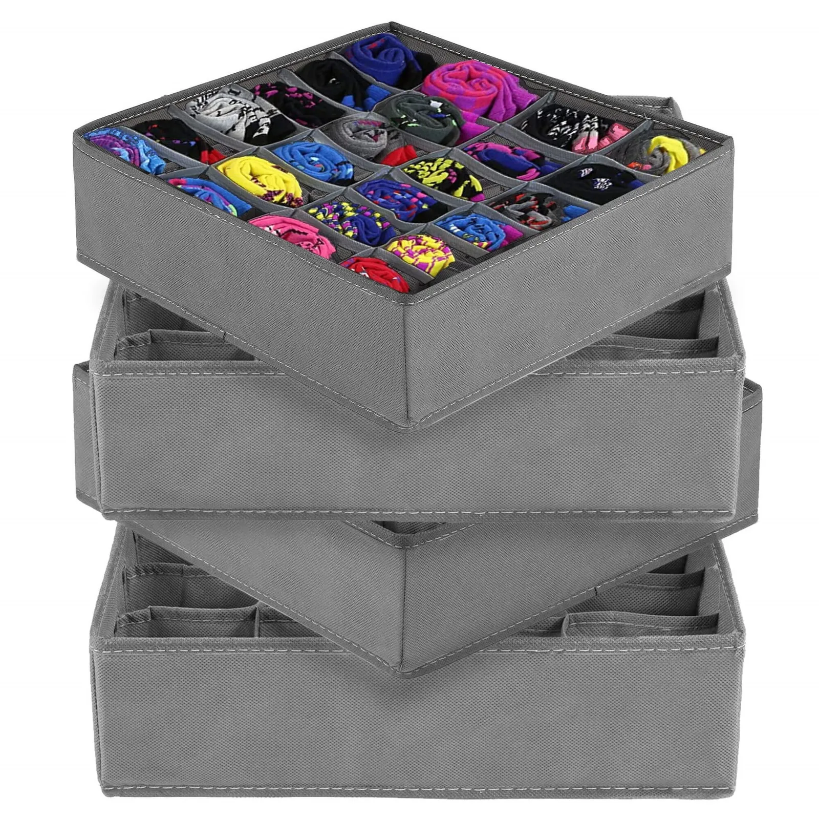 Organizer do szuflady na bieliznę zestaw 4 szt. pudełka z 24 przegródkami szare