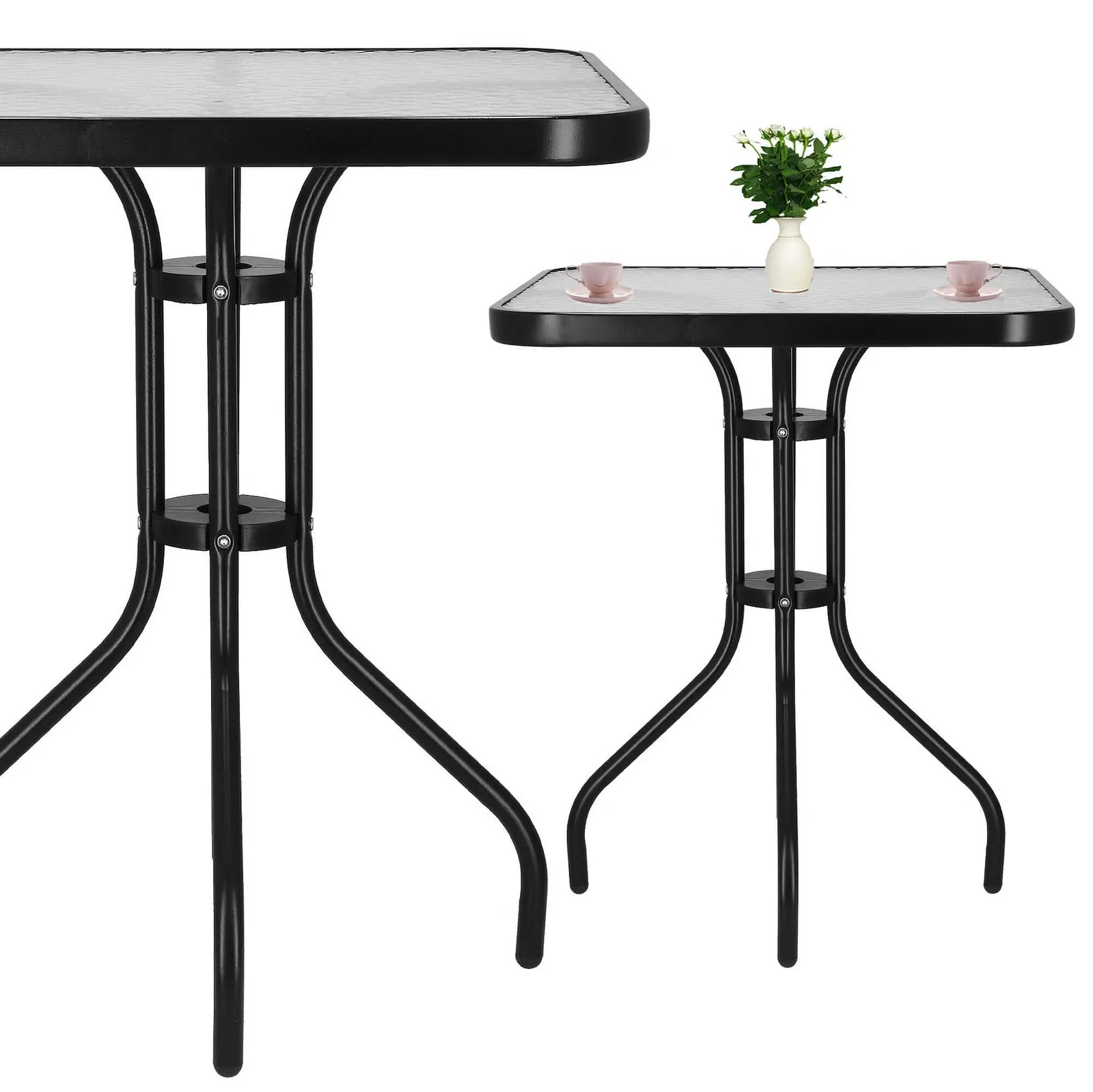 Stolik ogrodowy kwadratowy 60 cm stół na balkon metal i szkło czarny