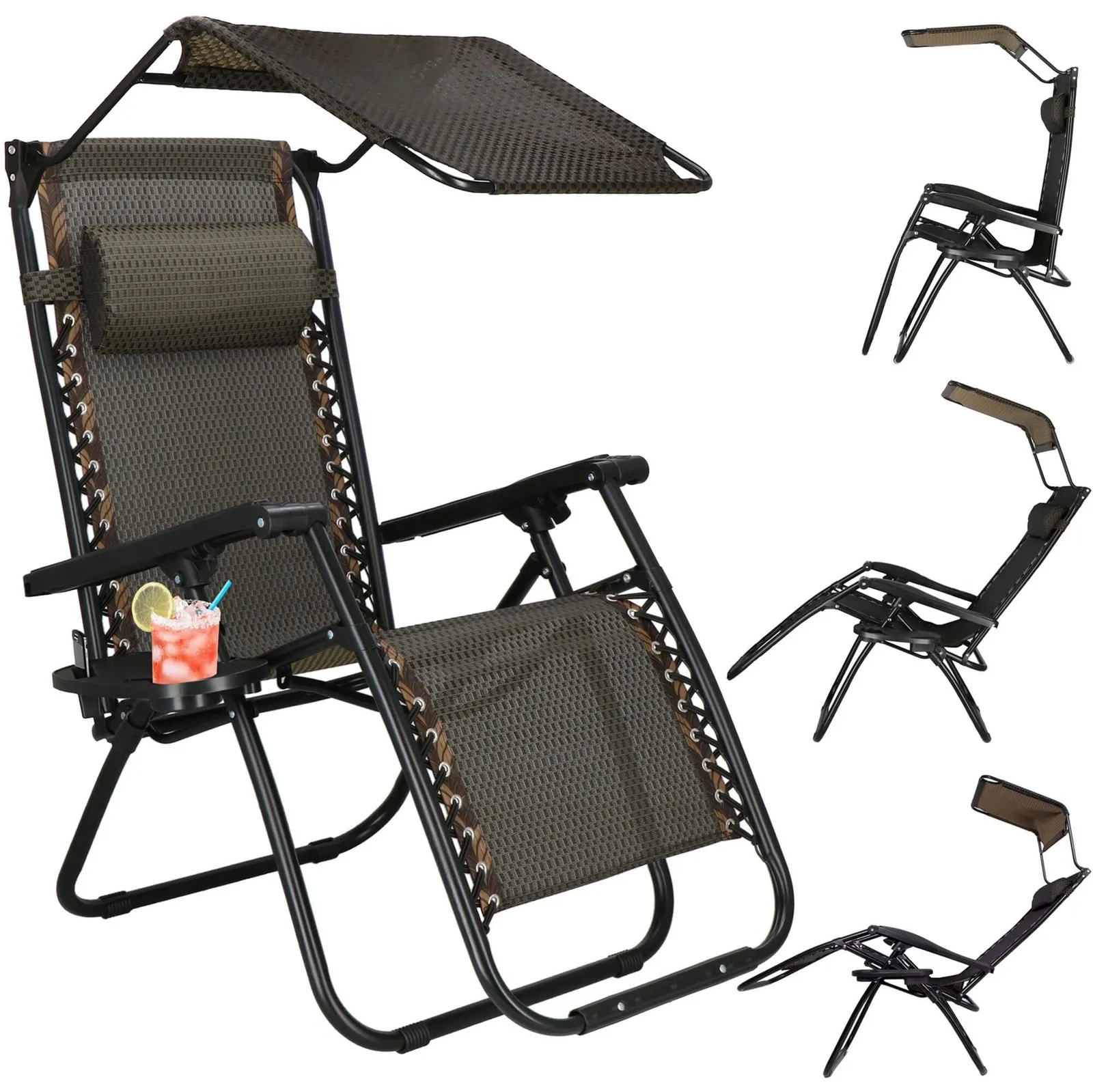 Leżak ogrodowy grawitacyjny ogrodowy z daszkiem zero gravity na plażę składany