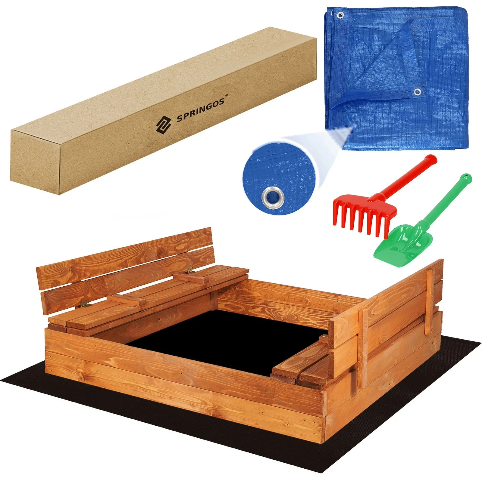 Piaskownica drewniana zamykana 120x120cm impregnowana z włókniną i plandeką