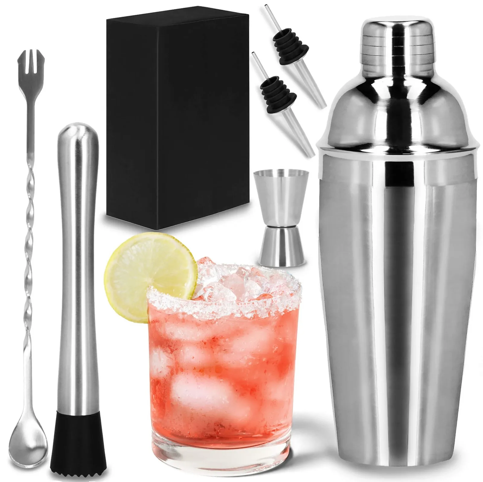 Zestaw barmański 6 elementów do drinków shaker 550 ml stal nierdzewna srebrny