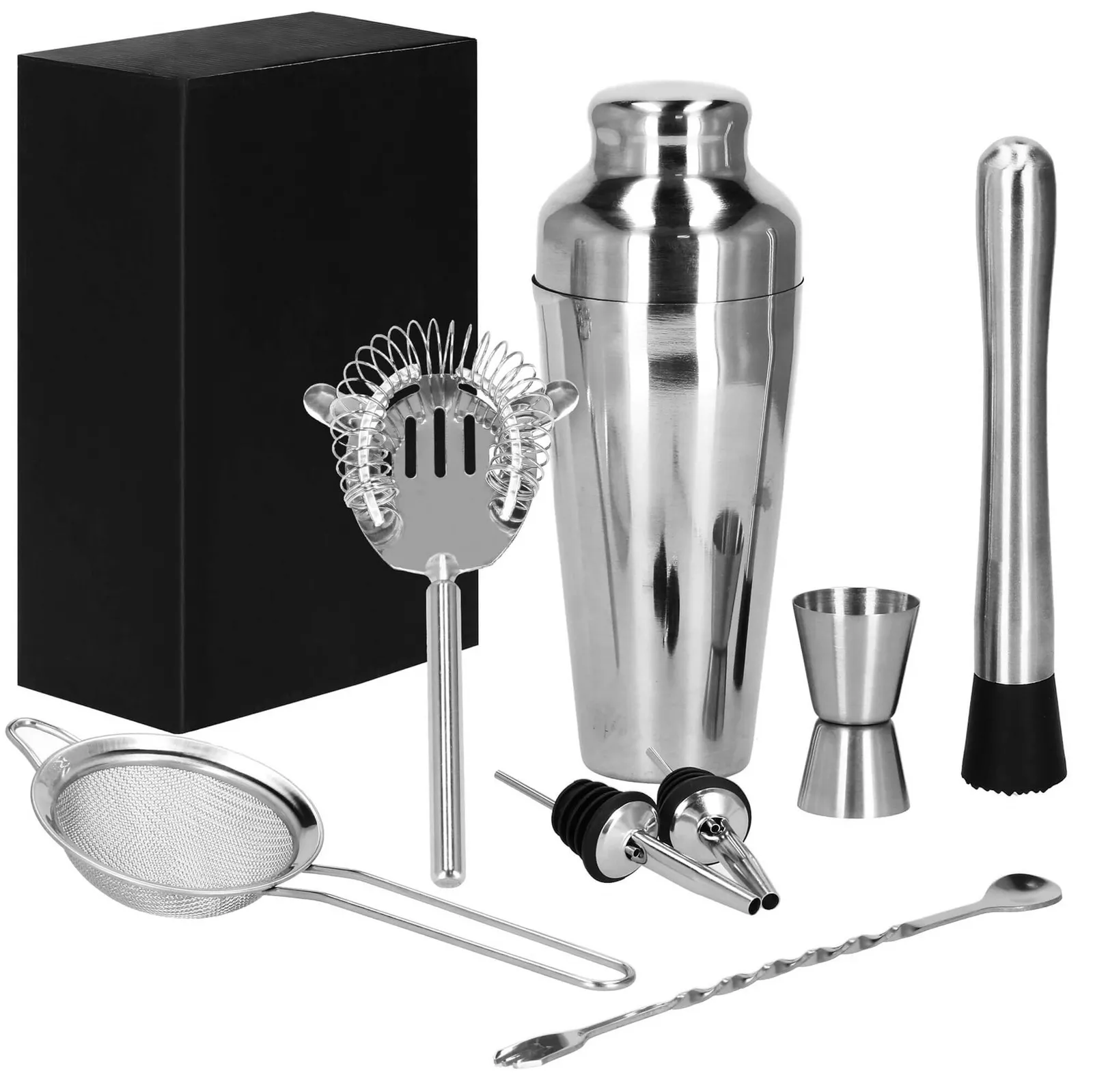 Zestaw barmański 8 elementów do drinków shaker francuski stal nierdzewna srebrny