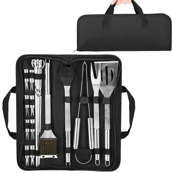 Akcesoria do grilla zestaw 20 przyborów ze stali nierdzewnej sztućce do grilla i etui