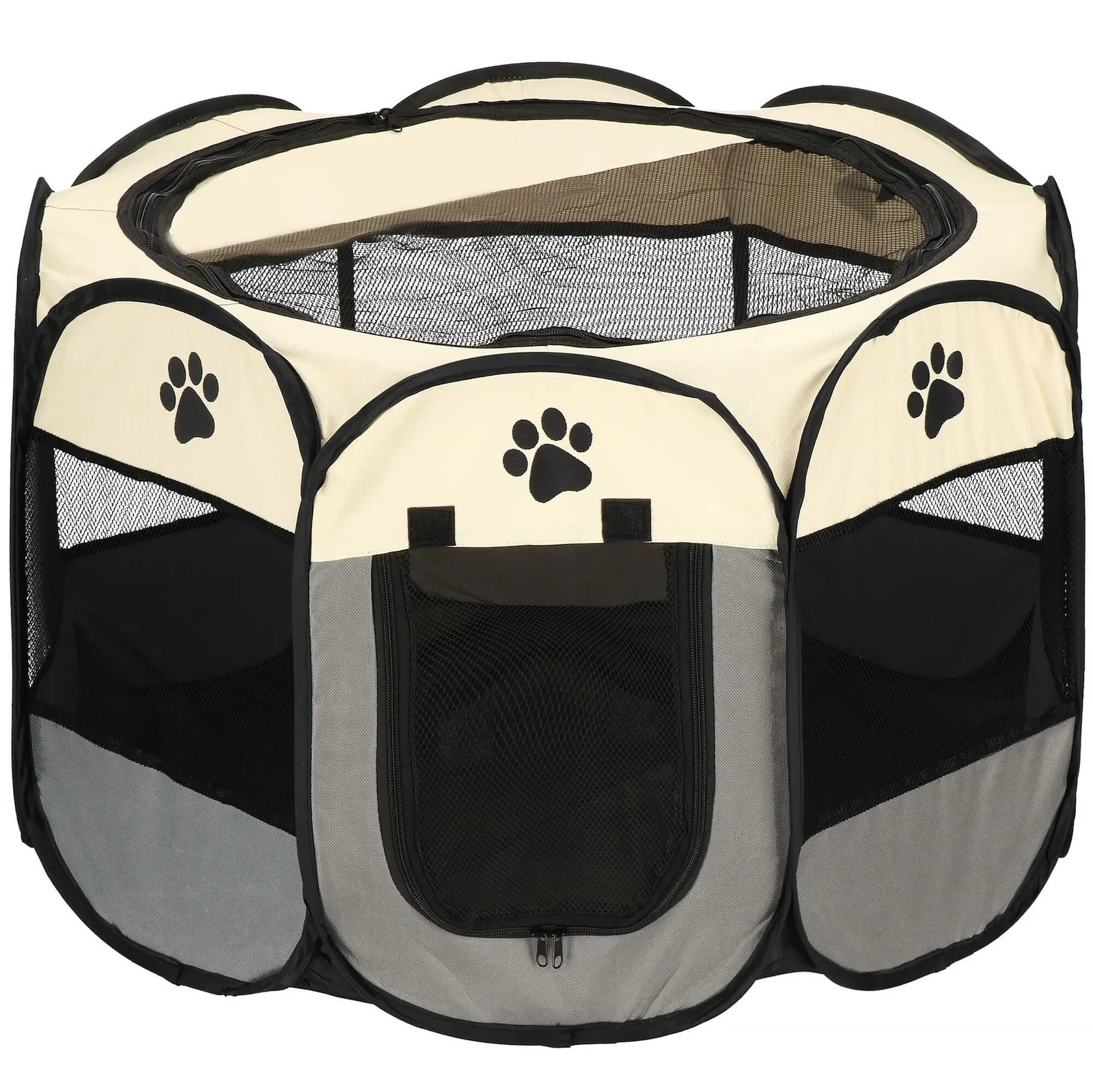 Kojec składany dla psa i kota 68 cm do domu beżowo-szary