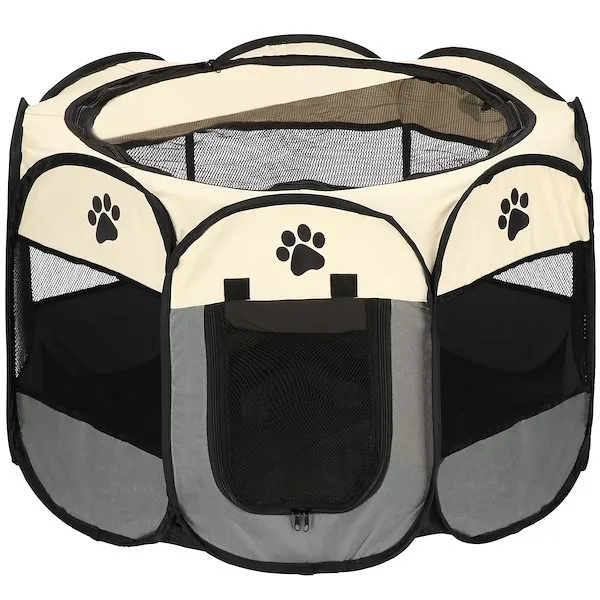 Kojec składany dla psa i kota 81 cm do domu beżowo-szary