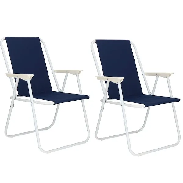 Krzesła składane turystyczne 2 szt. na plażę i do ogrodu granatowe