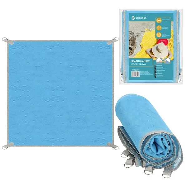 Koc plażowy 200x200 cm sand free mata plażowa dwuwarstwowa niebieska