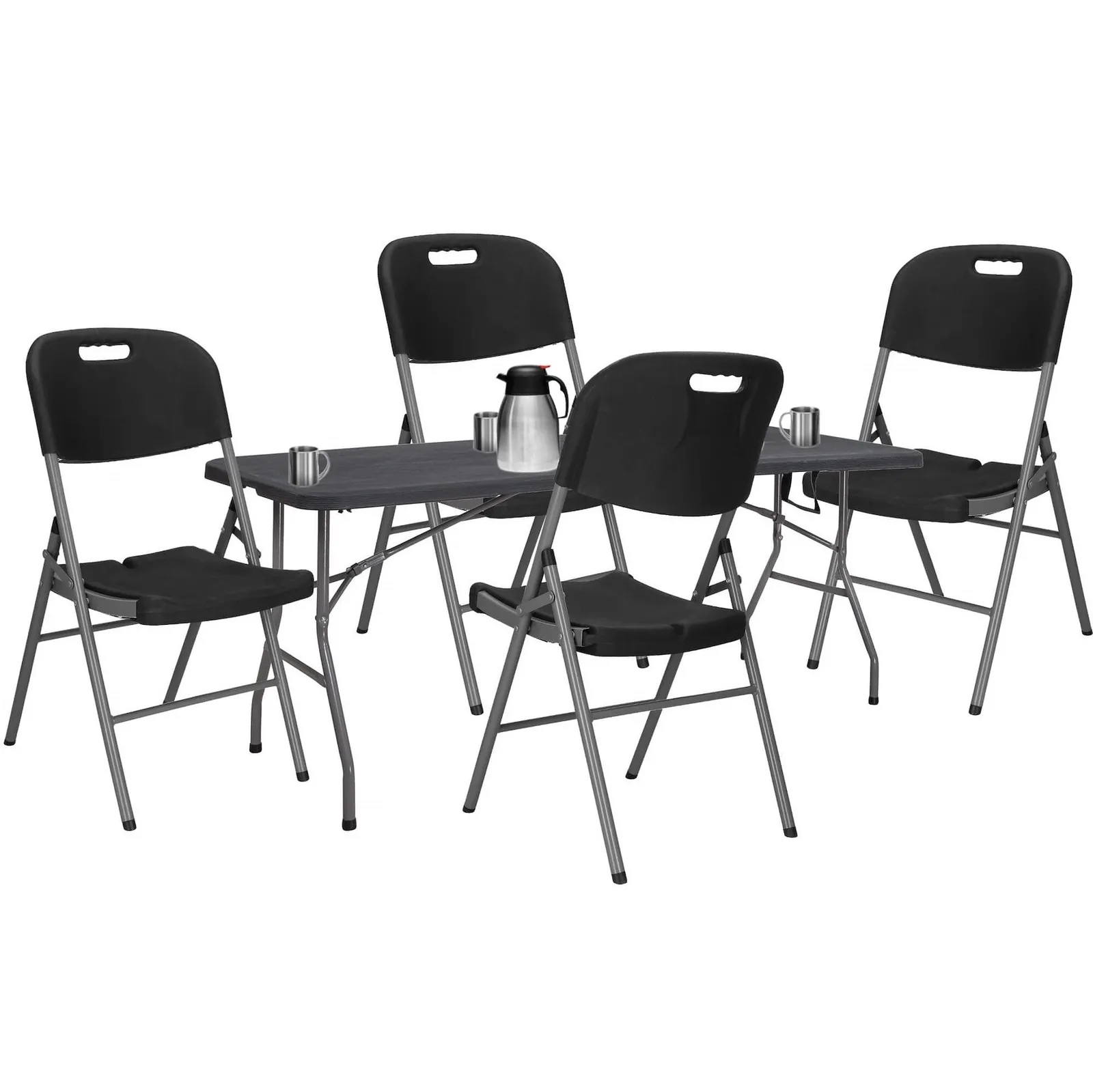 Zestaw cateringowy, stół 180 cm z 4 krzesłami składany na bankiet, zestaw turystyczny czarny