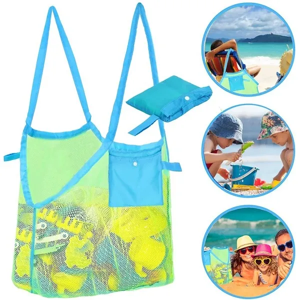 Torba plażowa duża siatka na plażę niebiesko-zielona