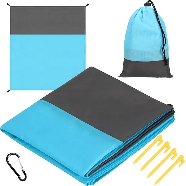 Koc piknikowy 200x210 cm nad wodę koc plażowy niebiesko-szary