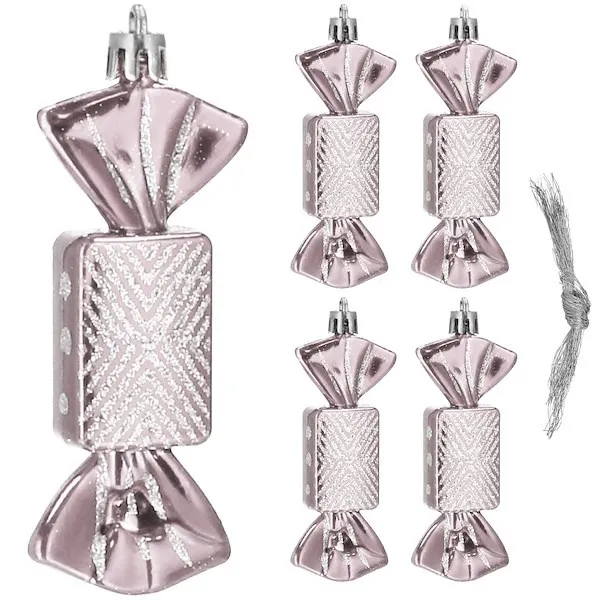 Bombki choinkowe 5 szt. ozdoby świąteczne zestaw cukierki 8cm różowy