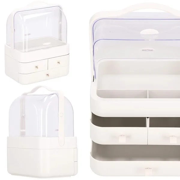 Szkatułka na biżuterię i kosmetyki 39,5x29,8x20,4cm organizer z przegródkami mleczny