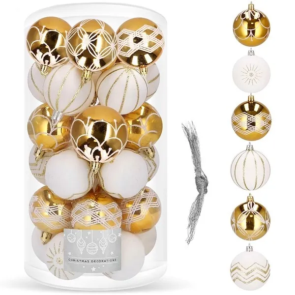 Bombki choinkowe 30 szt. ozdoby świąteczne zestaw biało-złoty