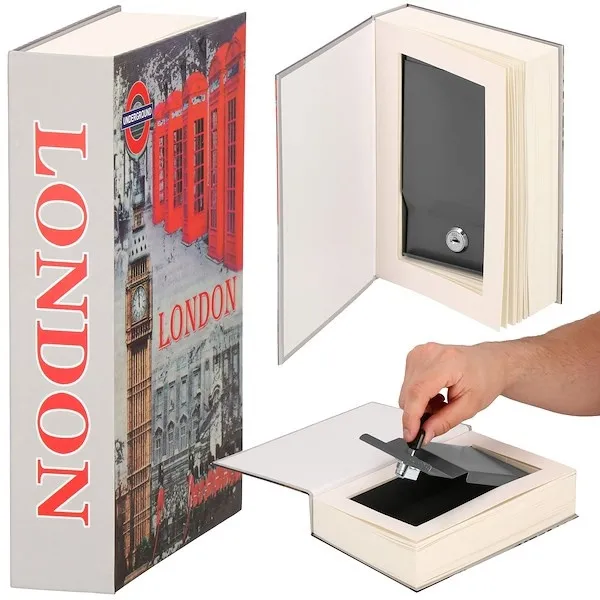 Kasetka na pieniądze metalowa 22x15,5x4,5 cm książka sejf