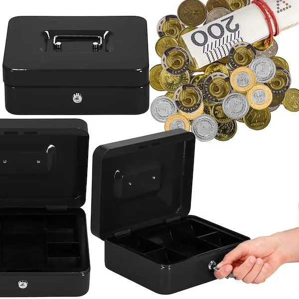 Kasetka na pieniądze metalowa 30x24x9 cm sejf czarny