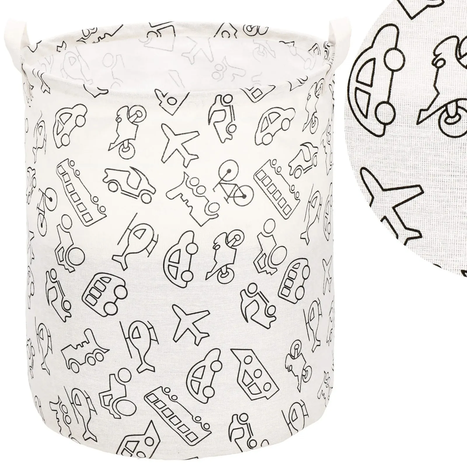 Kosz do przechowywania pojemnik na zabawki i ubrania 43 L biało-czarny pojazdy