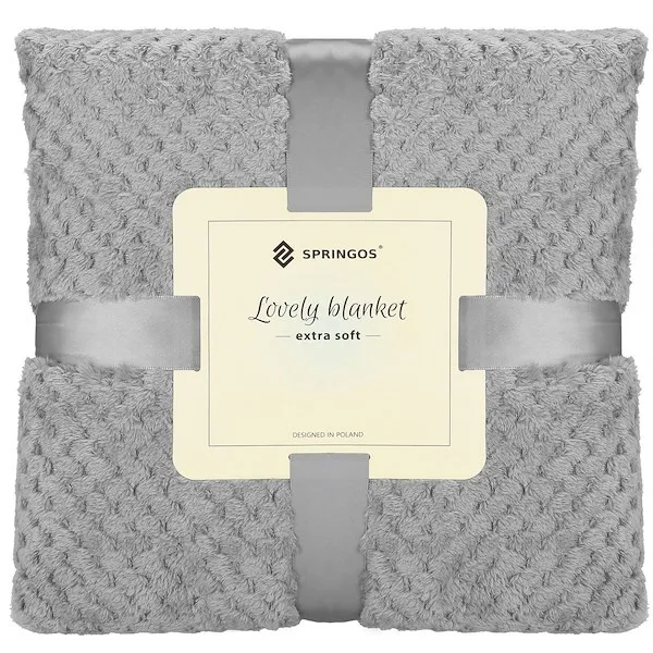 Narzuta na łóżko, pled 150x200 cm dwustronny, tłoczony koc na kanapę szary