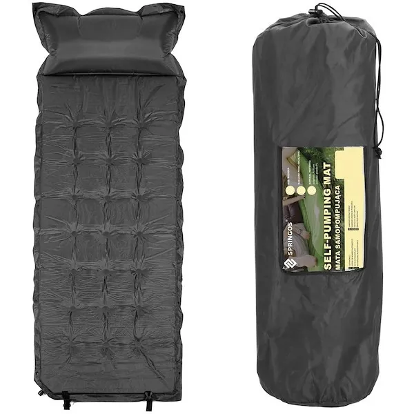 Mata samopompująca materac 193 cm z poduszką i pokrowcem mata turystyczna szara