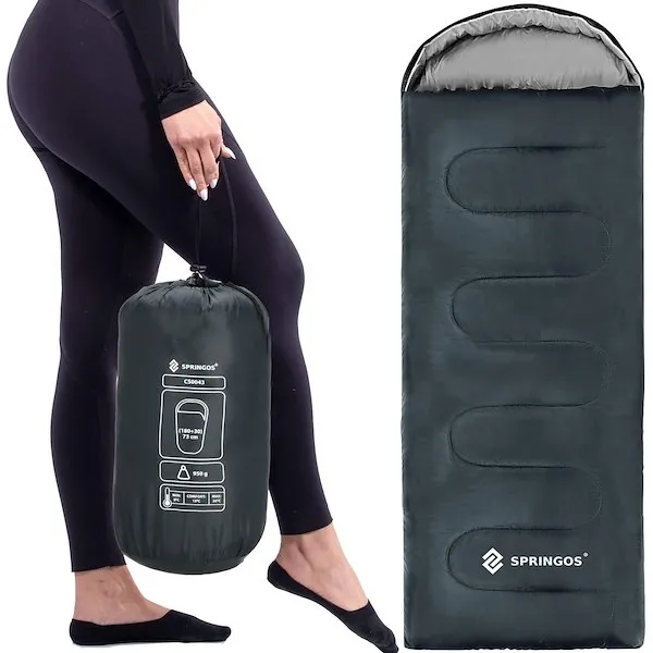 Śpiwór turystyczny z kapturem 210x73 cm mumia lekki śpiwór kempingowy szary