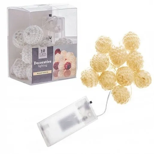 Lampki choinkowe kule 10 LED biały ciepły na baterie