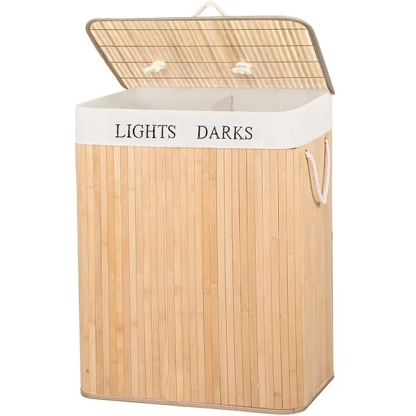 Bambusowy kosz na pranie 100 L z pokrywą organizer