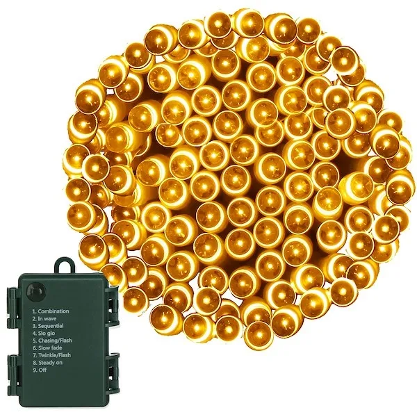 Lampki choinkowe 100 LED na baterię ciepły biały z programatorem