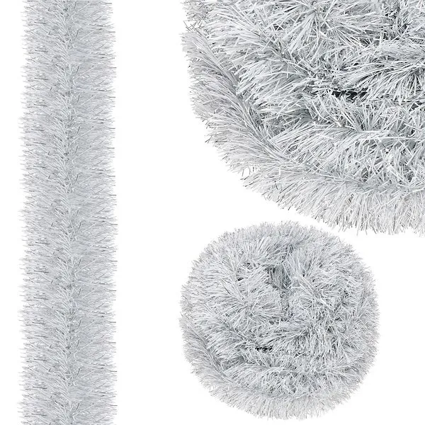 Łańcuch choinkowy 6m srebrny, girlanda na choinkę, średnica 7cm