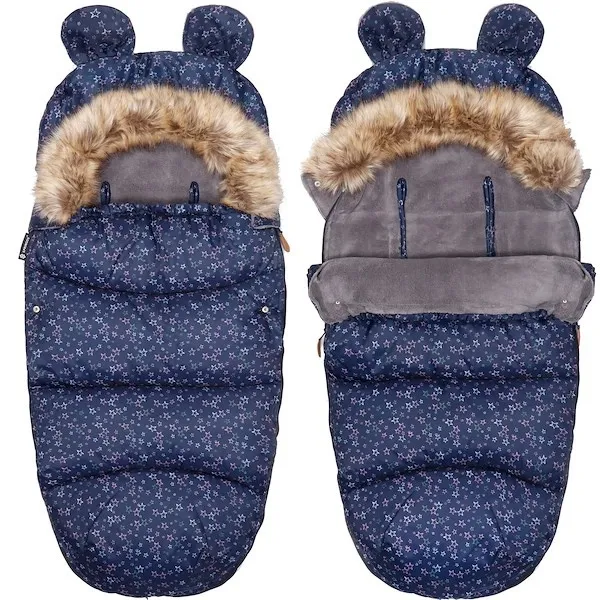 Śpiworek do wózka 4w1, śpiwór z futerkiem do sanek, gondoli 90 cm granatowy